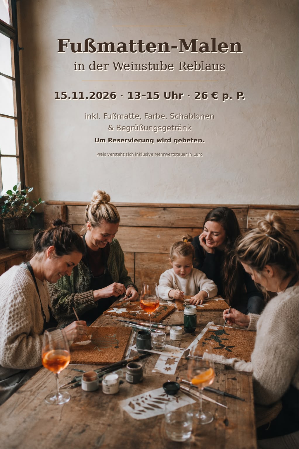 Fußmatten-Malen in der Weinstube Reblaus am 15.11.2026 von 13 bis 15 Uhr